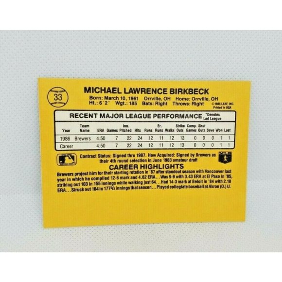 Donruss 87 BJ Surhoff, Ted Higuera, Mike Birkbeck & Ted Higuera Baseball Cards - Picture 11 of 11